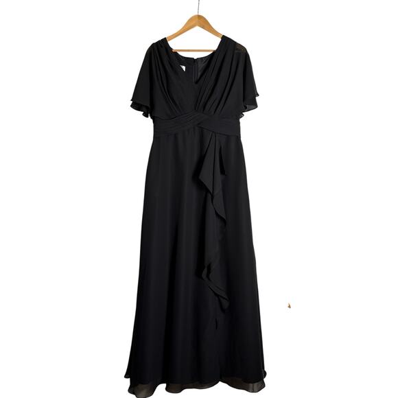 JJ’s House Dresses & Skirts - JJ’s House Women's Chiffon Pleated Maxi Gown Dress With Ruffle Size 16 Black NWT